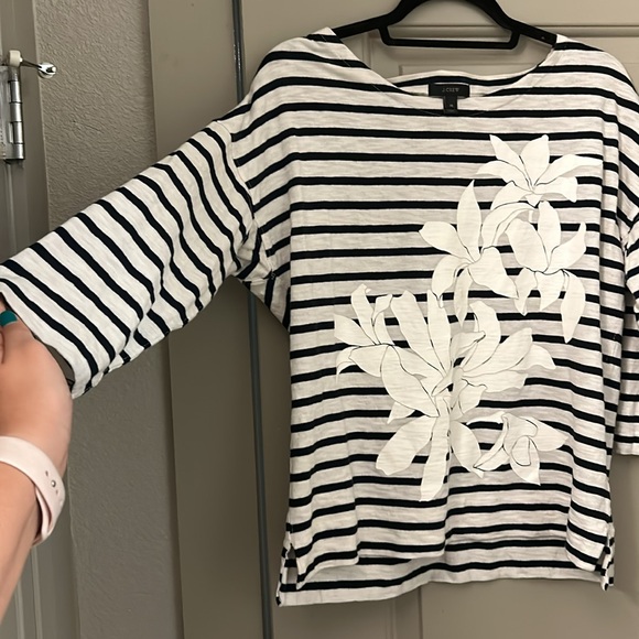 J. Crew Striped Floral 3/4 Sleeve Shirt - Picture 4 of 5